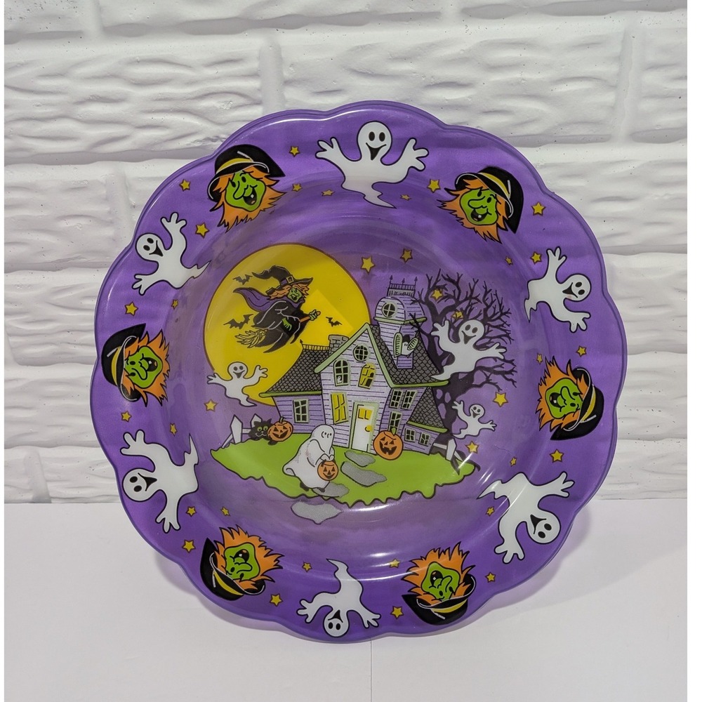 Vintage 90s Berman Industries Halloween Candy Bowl Purple Plastic Haunted House